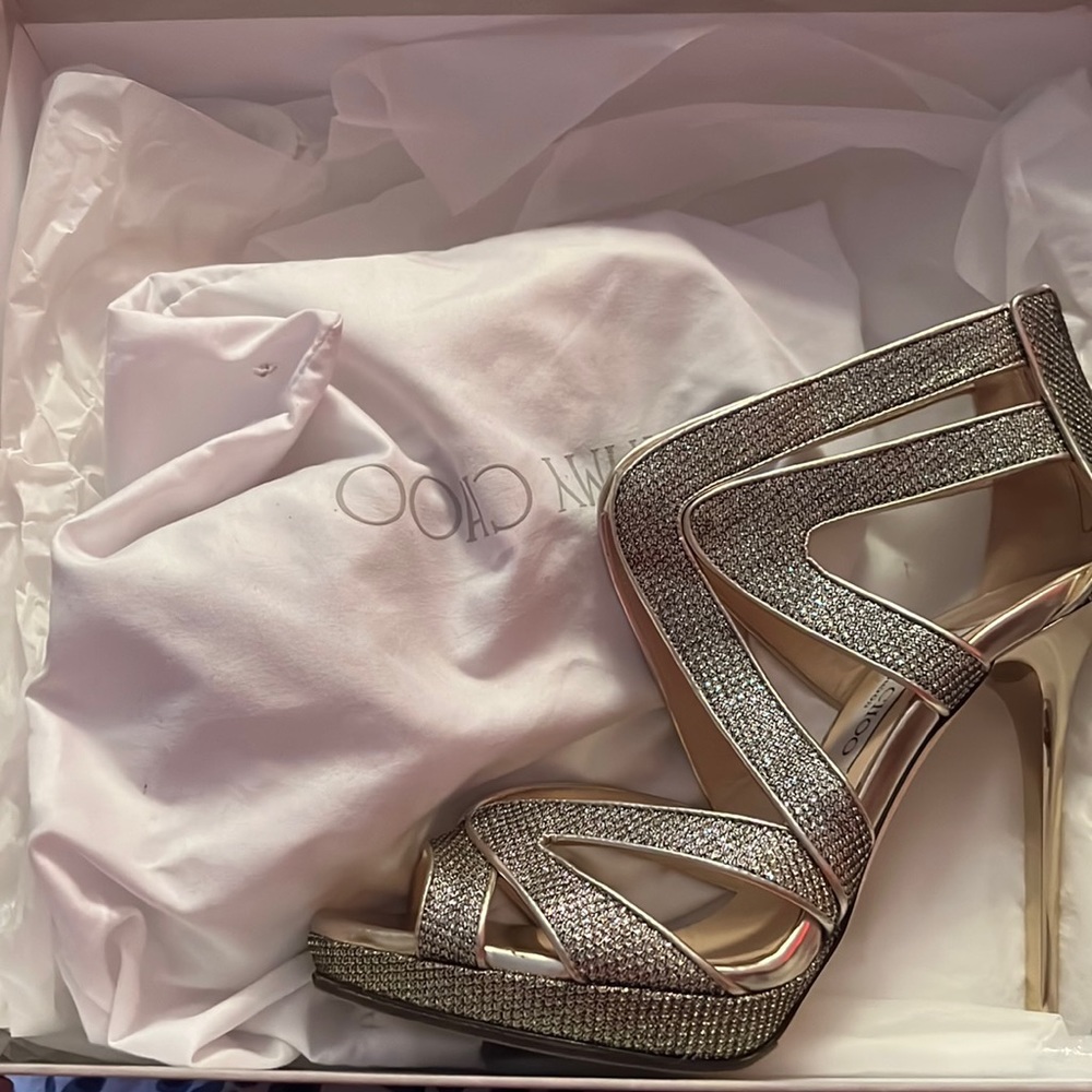 JIMMY CHOO Glitter Collar Sandal 36.5 Light Bronze - Picture 6 of 10